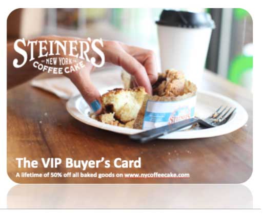 Steiner's Coffee Cake of New York advertisement for VIP Buyer's Card